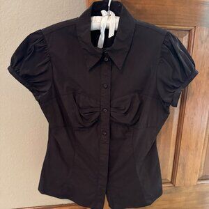 Moda International Short Sleeved Blouse Black, Size Large